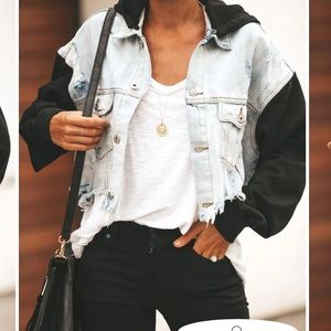 Sold out NWOT VICI Maxed Out Hooded Denim crop Jean jacket!